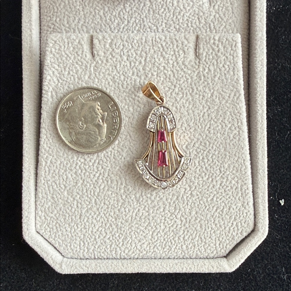 Vintage 18k Yellow and White Gold Pendant Necklace with Diamonds